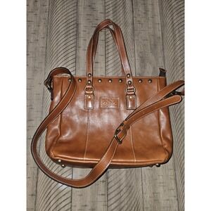 Patricia Nash Handbag Leather Tan Alessia Tote Brass Studded Neutral Elevated